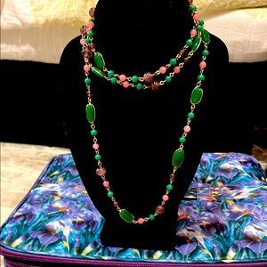 Elegant Green and Pink Beaded Necklace